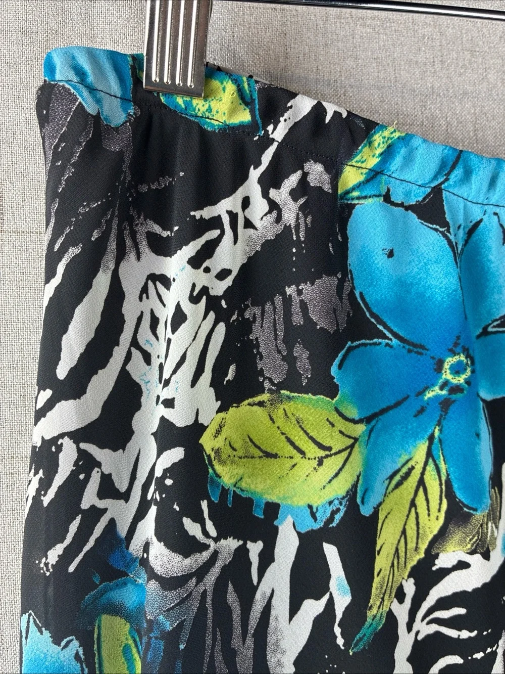 Chicos 3 Blue Floral Skirt Lined Hi Lo Ruffle Tropical Black Zebra Flouncy XL